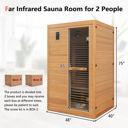 2-Person Far Infrared Wooden Sauna Room with Included Red Light Therapy Panel