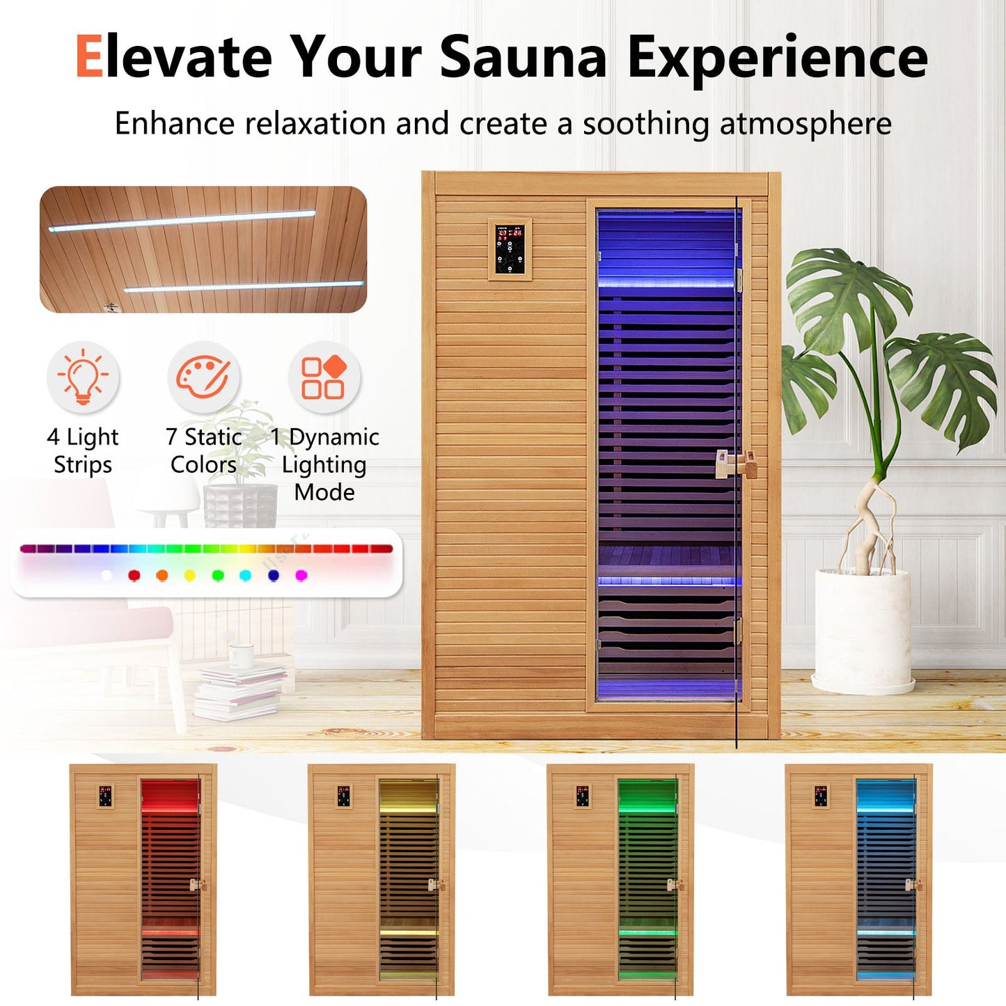 2-Person Far Infrared Wooden Sauna Room with Included Red Light Therapy Panel