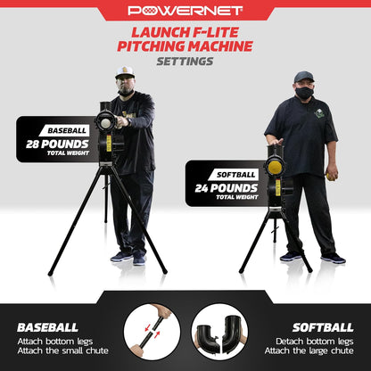 Launch F-Lite Softball & Baseball Pitching Machine, Dimpled Practice Balls, Bucket of Baseballs, Coaching Bucket Bundle for Pitching Machine, Baseball Training Equipment