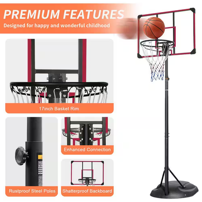 7.5 Ft. to 9.2 Ft. H Youth System Hoop Adjustment Portable Basketball Hoop Basketball System with Wheels