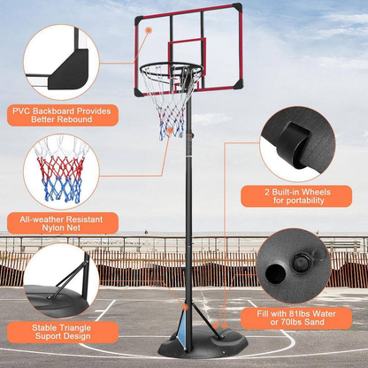 7.5 Ft. to 9.2 Ft. H Youth System Hoop Adjustment Portable Basketball Hoop Basketball System with Wheels