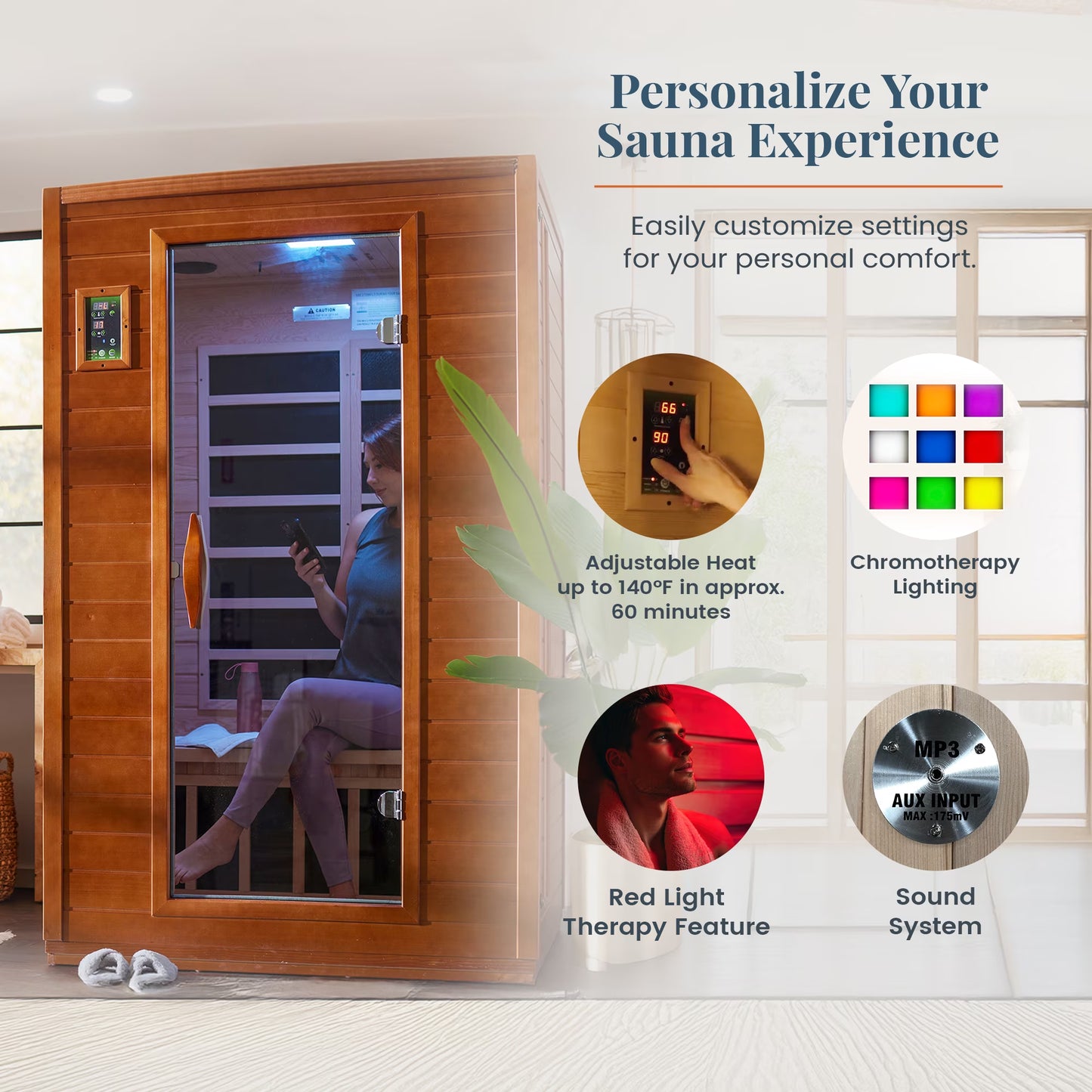 Andora 2-Person Low EMF FAR Infrared Sauna, Canadian Hemlock