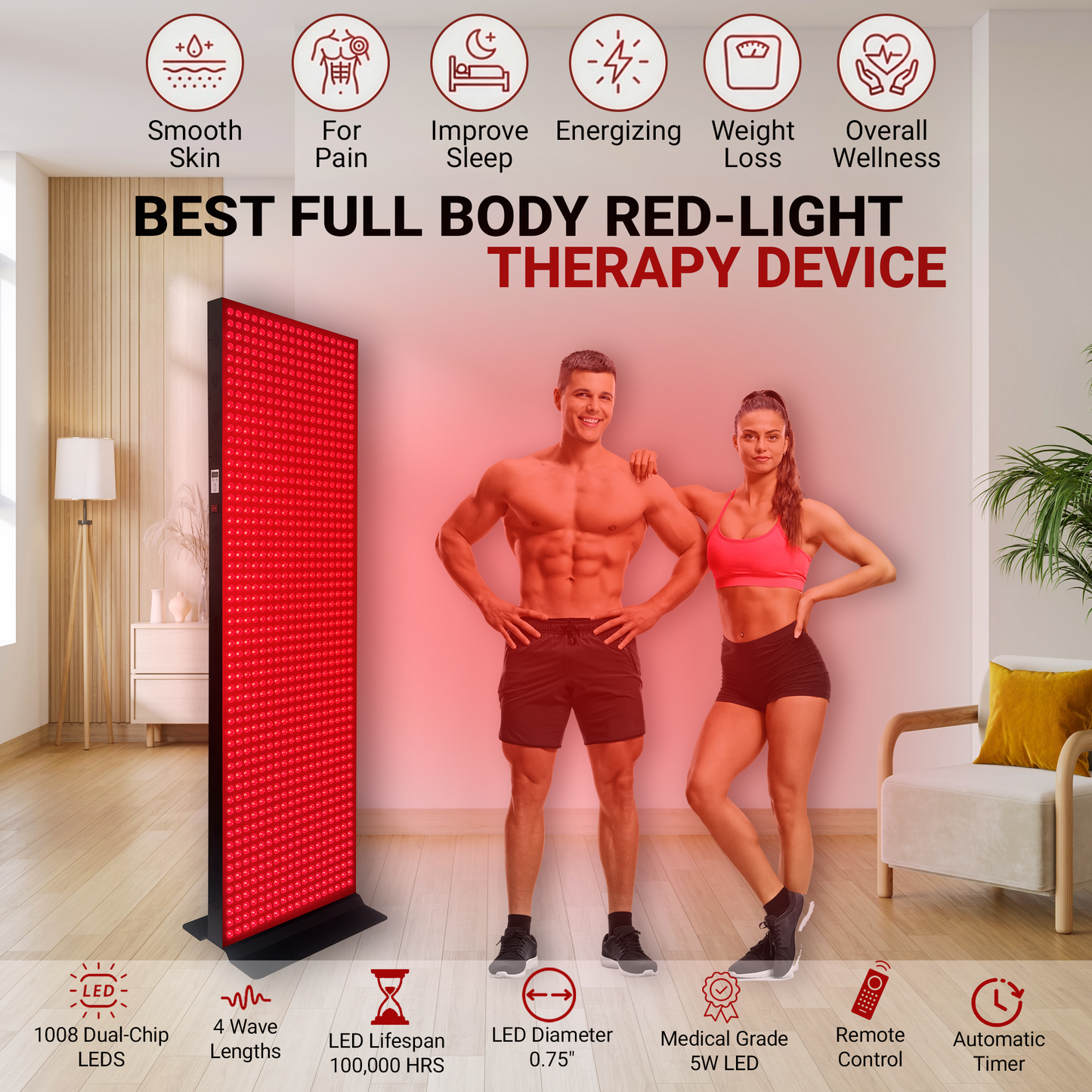 EXESAS Full Body Red Light Therapy Panel – 1,008 LED Dual-Chip Device, 4-Wavelength Infrared Light Therapy