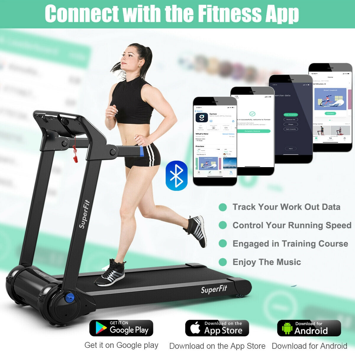 3HP Electric Folding Treadmill with Bluetooth Speaker