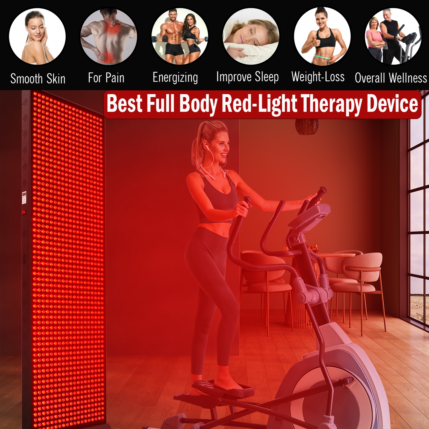 EXESAS Full Body Red Light Therapy Panel – 1,216 LED Dual-Chip Device, 4-Wavelength Infrared Light Therapy