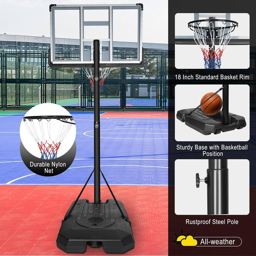 6.6 Ft. to 10 Ft. Adjustable Height Portable Basketball Hoop Goal Basketball System Basketball Equipment with Wheels