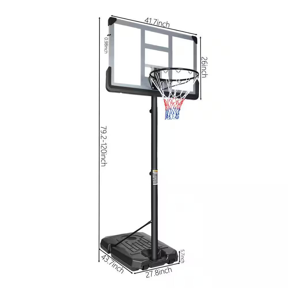 6.6 Ft. to 10 Ft. Adjustable Height Portable Basketball Hoop Goal Basketball System Basketball Equipment with Wheels