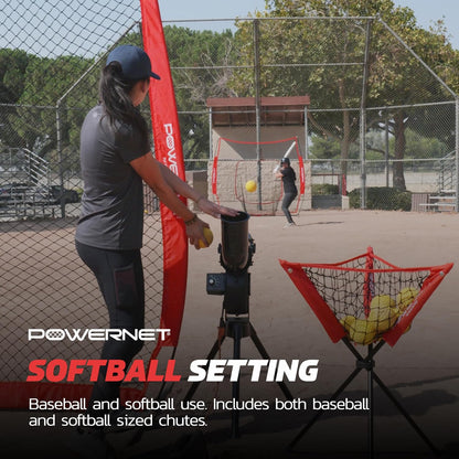Launch F-Lite Softball & Baseball Pitching Machine, Dimpled Practice Balls, Bucket of Baseballs, Coaching Bucket Bundle for Pitching Machine, Baseball Training Equipment