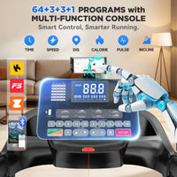4.5HP Folding Treadmill for Home with 15 Auto Incline, Smart APP, 300Lbs, Hifi Bluetooth Speakers, 64 Programs, 10MPH Speed, Foldable Eletreadmill Running Machine, Knee Strap Gift