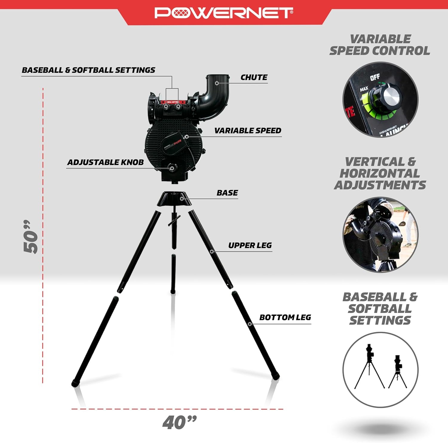 Launch F-Lite Softball & Baseball Pitching Machine, Dimpled Practice Balls, Bucket of Baseballs, Coaching Bucket Bundle for Pitching Machine, Baseball Training Equipment