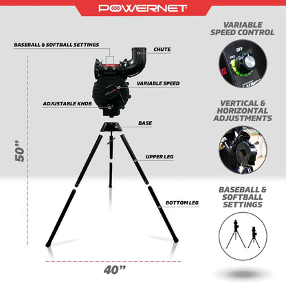 Launch F-Lite Softball & Baseball Pitching Machine, Dimpled Practice Balls, Bucket of Baseballs, Coaching Bucket Bundle for Pitching Machine, Baseball Training Equipment