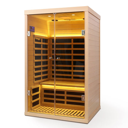 Luxury Indoor Hemlock Infrared Sauna Room – 2-Person, Double Doors with Glass