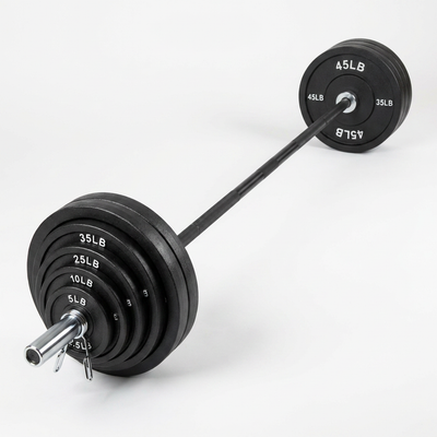 Olympic Weight Set Built for Strength Training, 300 lb Total, Cast Iron Plates, 7 ft Barbell with Collars