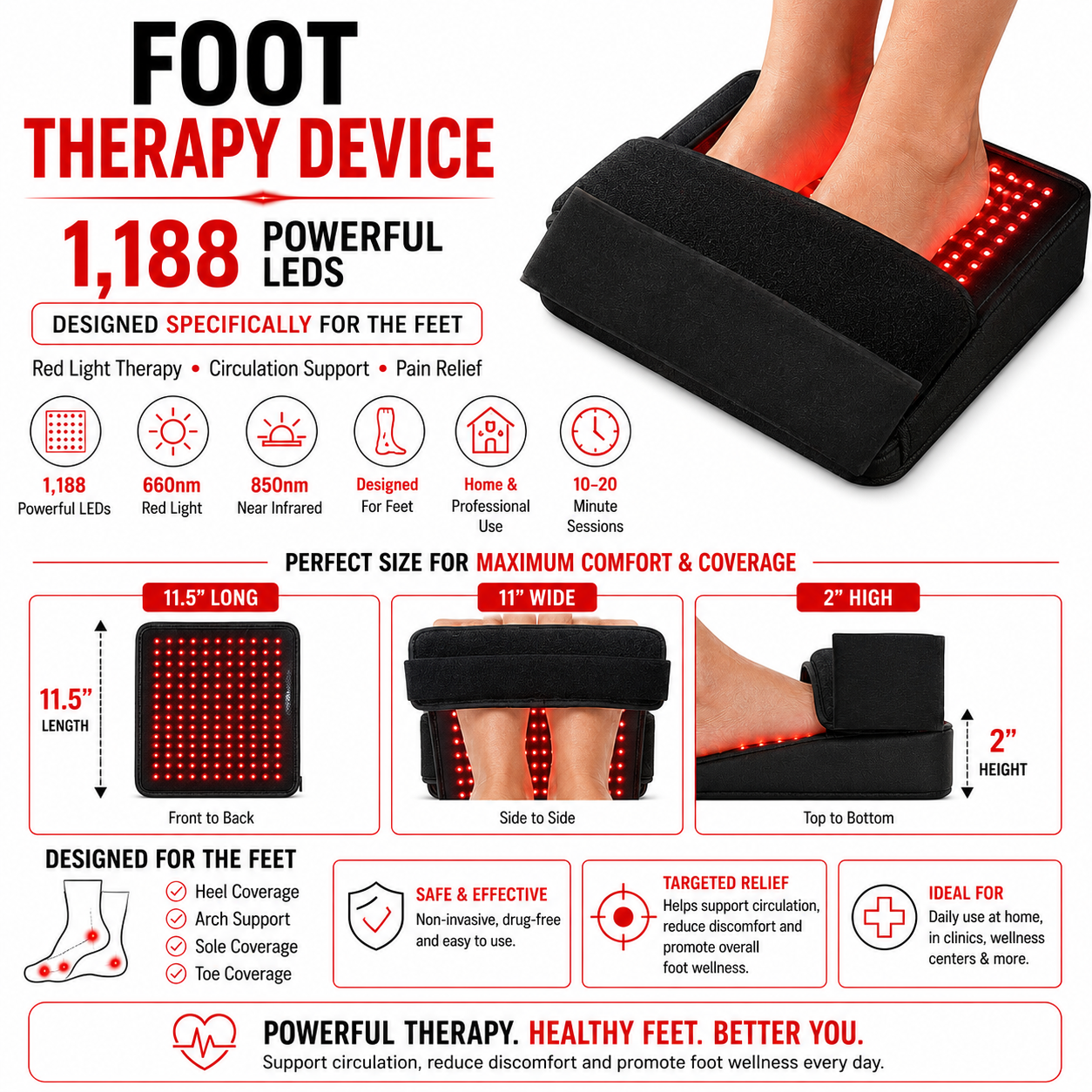Red Light Therapy Kit for Feet, Calves & Lower Back – Nerve & Circulation Support, 3,456 LEDs, 4-Device Set