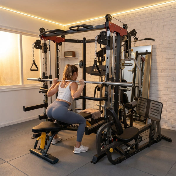 Smith Machine Engineered for Home Gyms, Multi Function Design, Steel Frame Construction, Customizable Logo