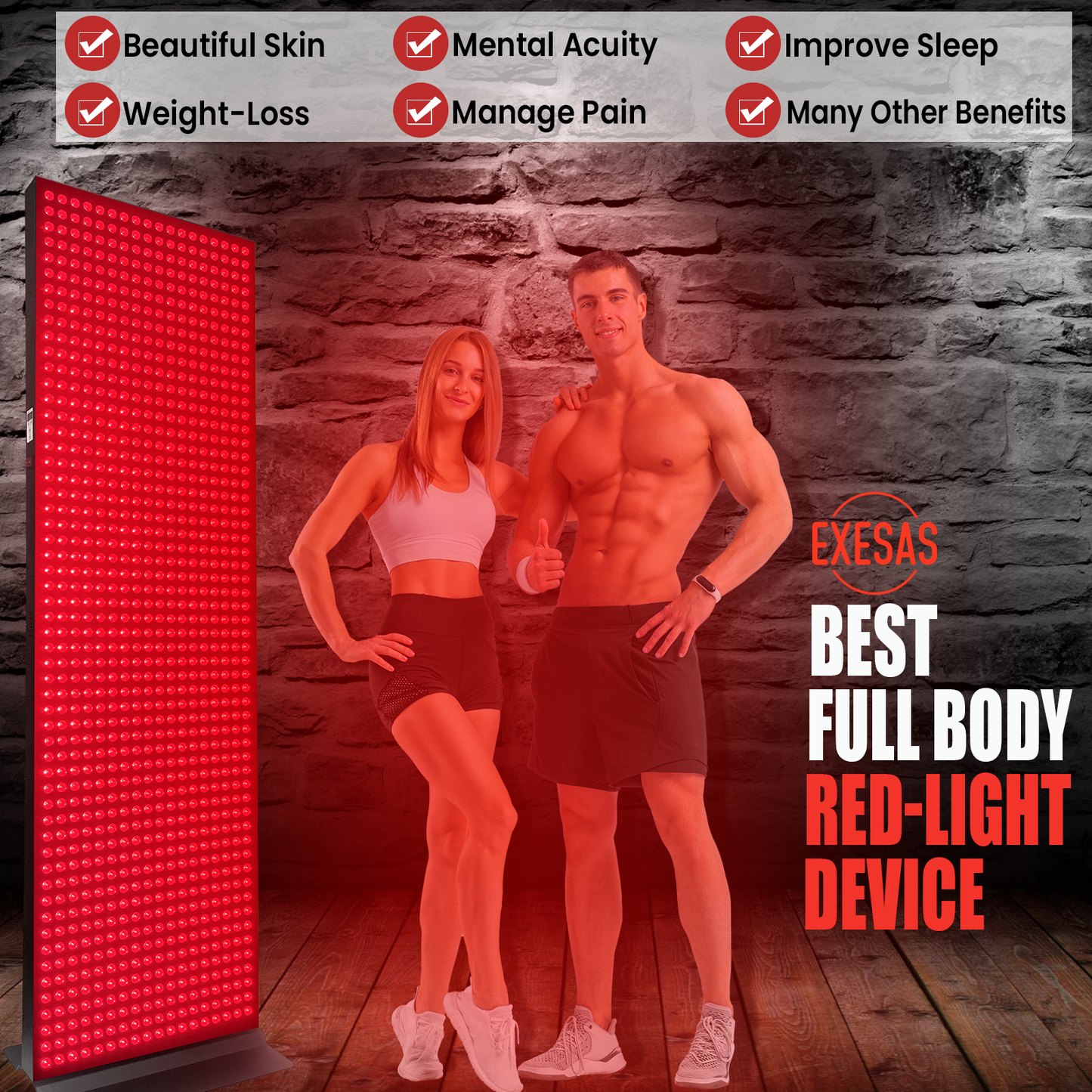EXESAS Full Body Red Light Therapy Panel – 1,008 LED Dual-Chip Device, 4-Wavelength Infrared Light Therapy