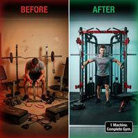 Multi-Power Rack Built for Home Gyms, Metal Construction, Cable Crossover System, Smith Machine Function — Before & After
