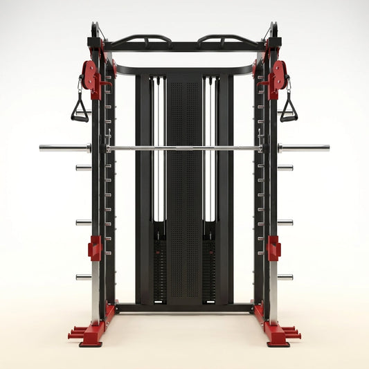 Multi-Power Rack Built for Home Gyms, Metal Construction, Cable Crossover System, Smith Machine Function — Studio Shot