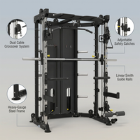 Multi-Power Rack Built for Home Gyms, Metal Construction, Cable Crossover System, Smith Machine Function — infographic