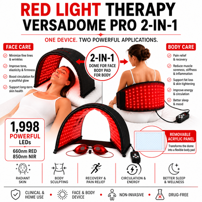 Red Light Therapy Device - VersaDome Pro 2-in-1 – 1,998 LED Face & Body Panel