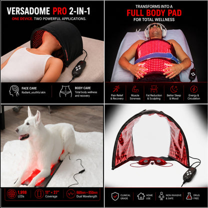 Red Light Therapy Device - VersaDome Pro 2-in-1 – 1,998 LED Face & Body Panel