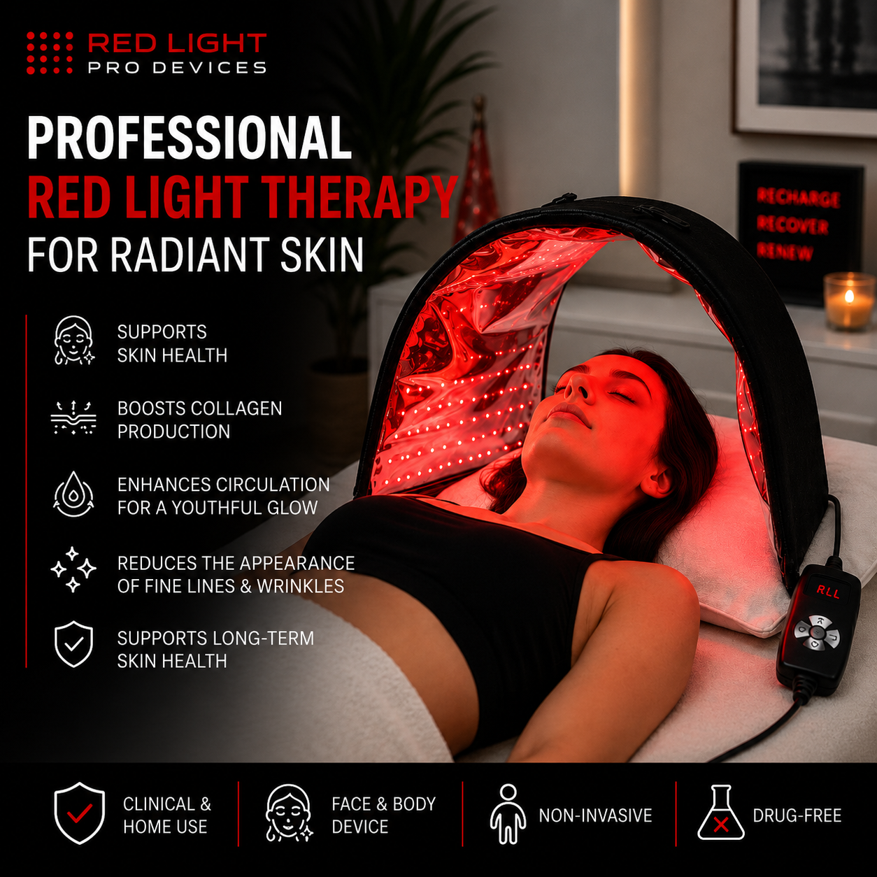 Red Light Therapy Device - VersaDome Pro 2-in-1 – 1,998 LED Face & Body Panel