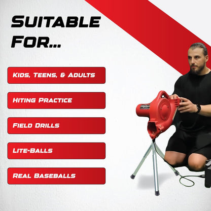 Sports Junior Baseball Pitching Machine, Portable, and Adjustable with Variable Speed and Angle, Perfect for Kids' Batting Practice, Skill Development, and Backyard Training