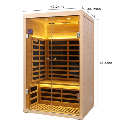Luxury Indoor Hemlock Infrared Sauna Room – 2-Person, Double Doors with Glass