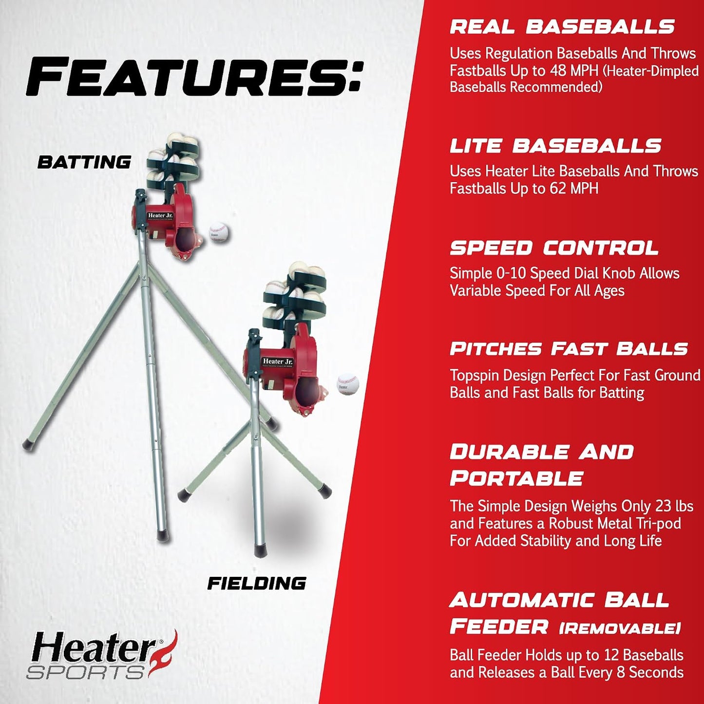 Sports Junior Baseball Pitching Machine, Portable, and Adjustable with Variable Speed and Angle, Perfect for Kids' Batting Practice, Skill Development, and Backyard Training