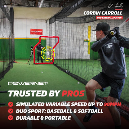 Launch F-Lite Softball & Baseball Pitching Machine, Dimpled Practice Balls, Bucket of Baseballs, Coaching Bucket Bundle for Pitching Machine, Baseball Training Equipment