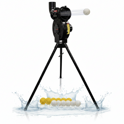 Launch F-Lite Softball & Baseball Pitching Machine, Dimpled Practice Balls, Bucket of Baseballs, Coaching Bucket Bundle for Pitching Machine, Baseball Training Equipment