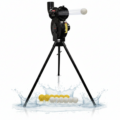Launch F-Lite Softball & Baseball Pitching Machine, Dimpled Practice Balls, Bucket of Baseballs, Coaching Bucket Bundle for Pitching Machine, Baseball Training Equipment