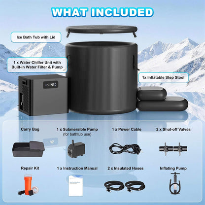 Premium XL 120 Gal Cold Plunge Tub Kit with 1/3 HP Chiller, Filter & Pump (SAK58283)