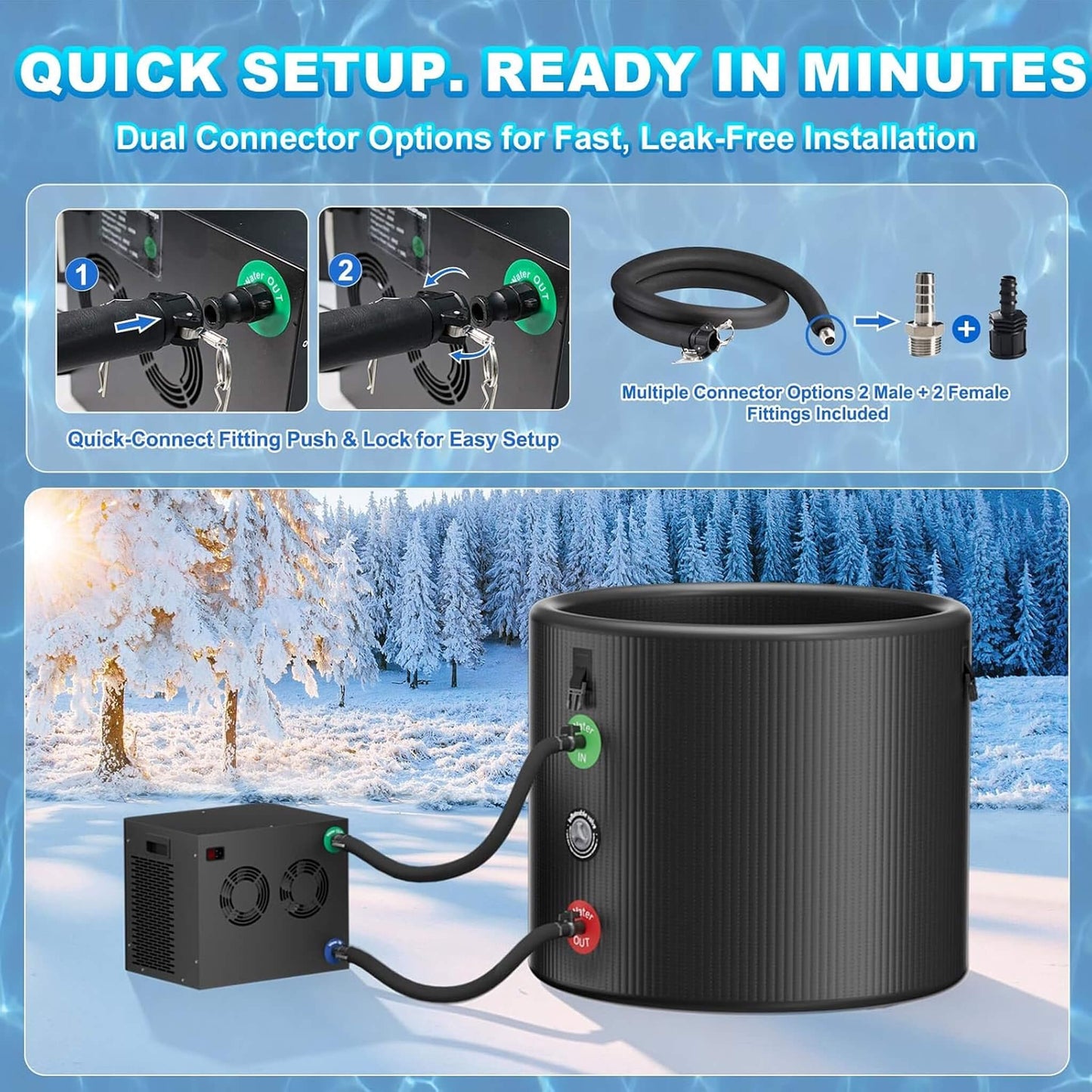 Premium XL 120 Gal Cold Plunge Tub Kit with 1/3 HP Chiller, Filter & Pump (SAK58283)