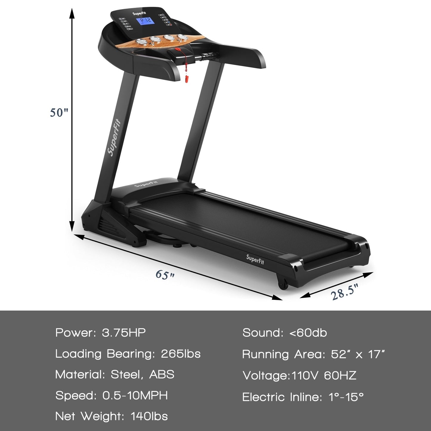 3.75 HP Folding Treadmill with Auto Incline – 12 Programs, App Control