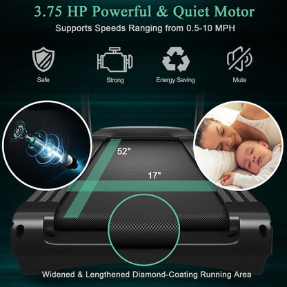 3.75HP Electric Folding Treadmill with Auto Incline - 12 Programs, App Control