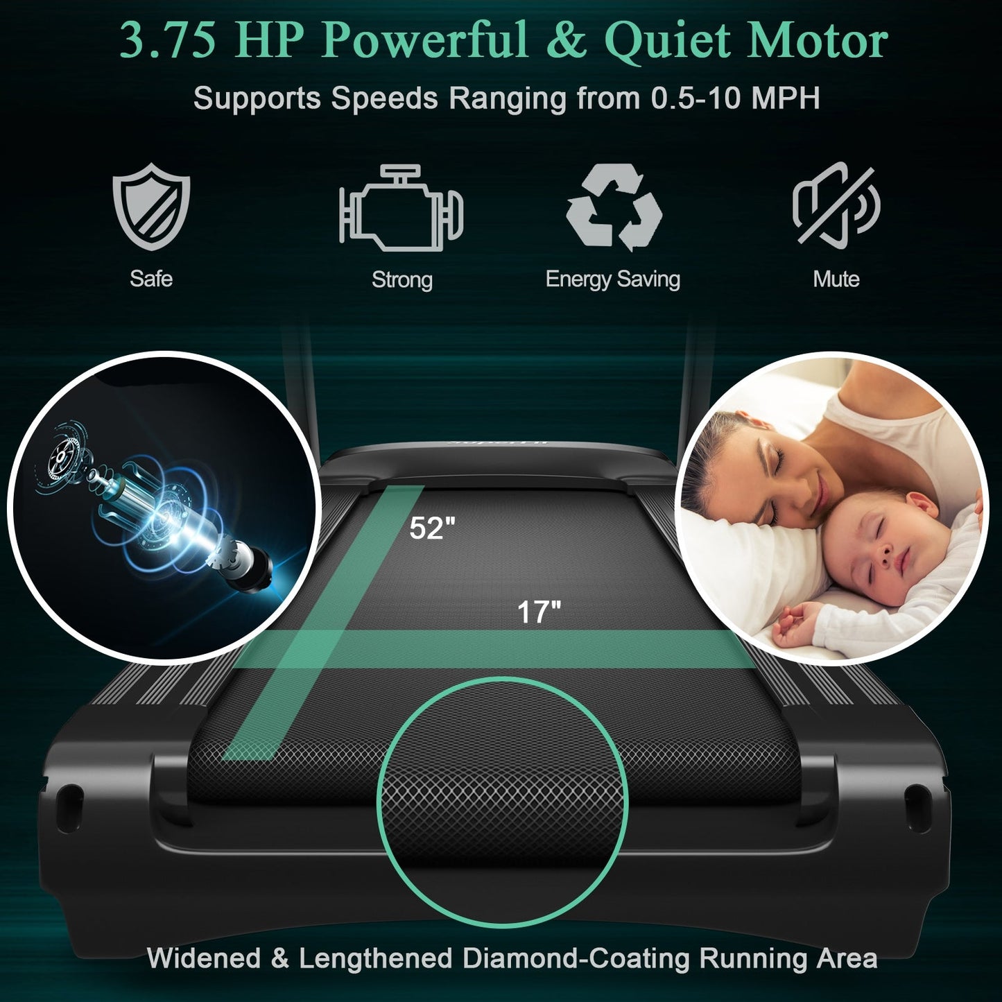 3.75 HP Folding Treadmill with Auto Incline – 12 Programs, App Control