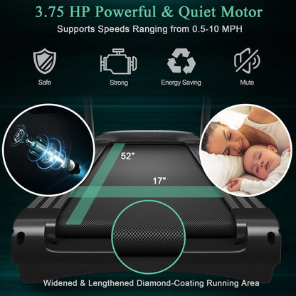 3.75 HP Folding Treadmill with Auto Incline – 12 Programs, App Control