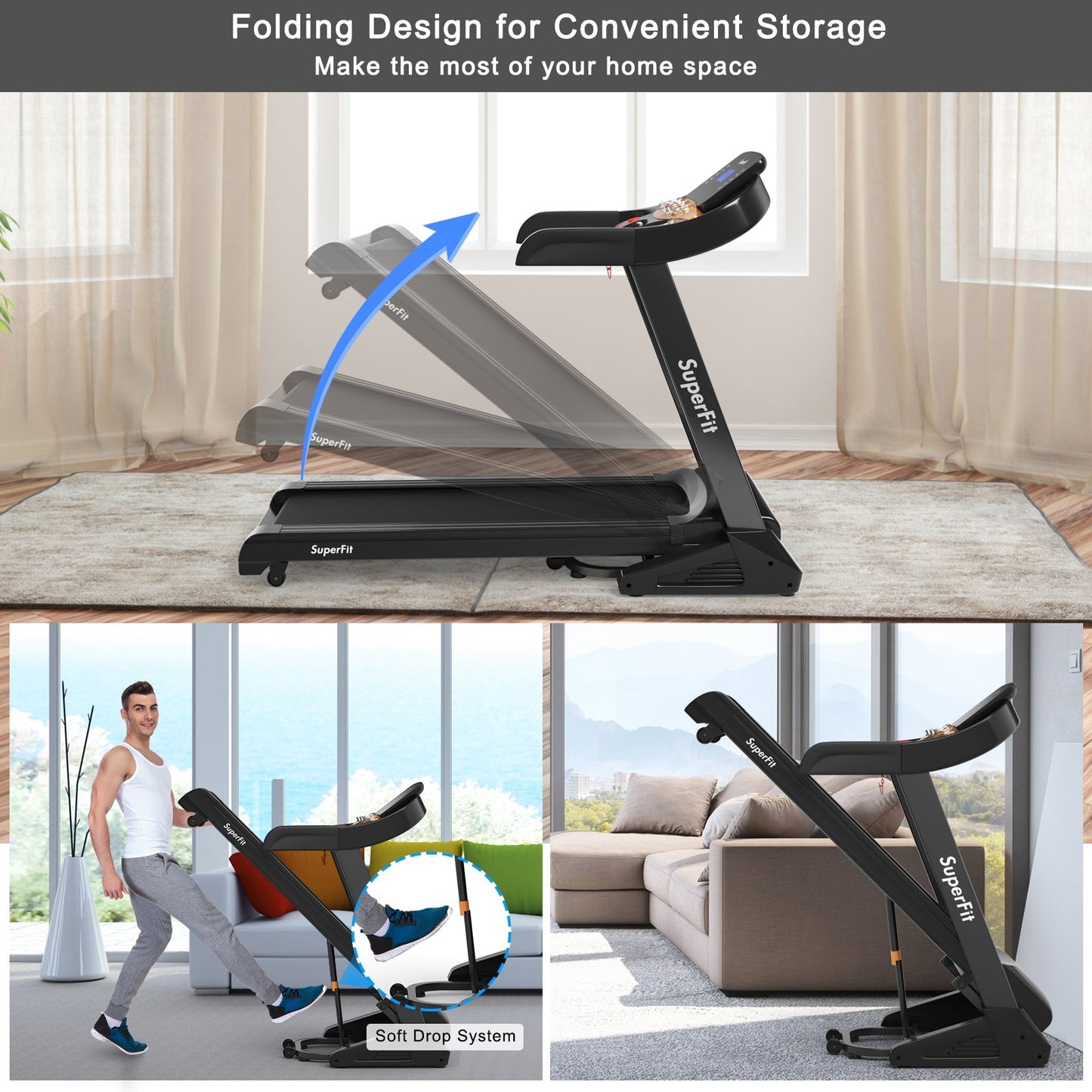 3.75 HP Folding Treadmill with Auto Incline – 12 Programs, App Control